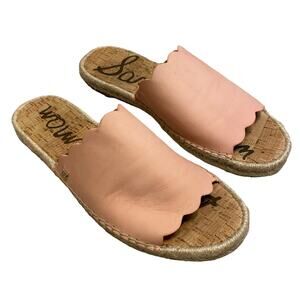 Sam Edelman Women Andy Pink Espadrille Slide Sandals Sz 9.5 Scalloped Leather